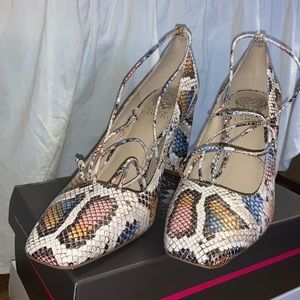 Rainbow snake skin lace up pump